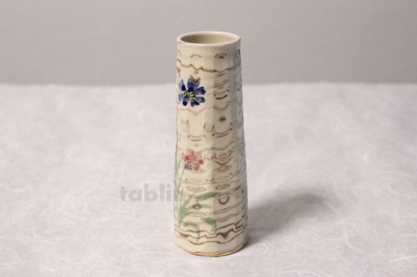 Photo4: Kyo yaki ware High Quality Japanese vase nerikomi single-flower H15cm (4)