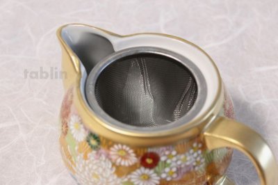 Photo3: Kutani Porcelain a3 Japanese tea pot 400ml gold hanazume