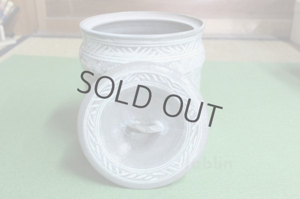 Photo9: Kiyomizu Kyoto porcelain Japanese tea ceremony water jar Mishima gray mizusashi (9)