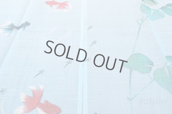 Photo3: Kyoto Noren MS Japanese door curtain Tsurukusa and Goldfishes green 84 x 148cm (3)