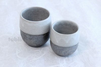 Photo1: Shigaraki pottery Japanese tea cups kamahen hai monotone yunomi set of 2