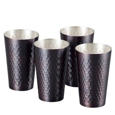 Photo1: ENZO Copper Japanese Bar Mugs dimple type 300ml set of 4