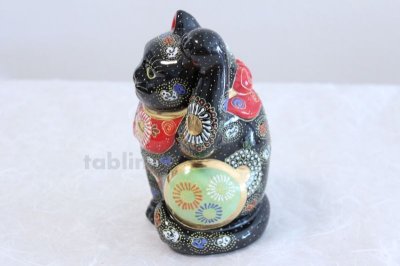 Photo1: Japanese Lucky Cat Kutani Porcelain Maneki Neko black mori H19.5cm