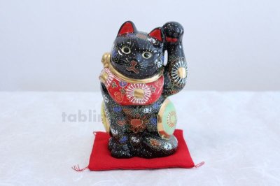 Photo3: Japanese Lucky Cat Kutani Porcelain Maneki Neko black mori H19.5cm