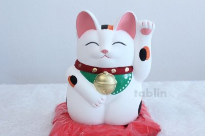 Photo2: Japanese Lucky Cat Tokoname YT Porcelain Maneki Neko Mansuke left hand H21cm