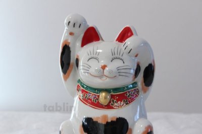 Photo3: Japanese Lucky Cat Kutani Porcelain Maneki Neko mike ryote H18cm