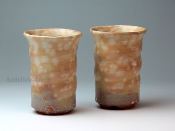 Photo1: Hagi pottery sake tumbler high sho gohonte 350ml set of 2 (1)