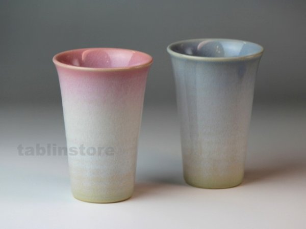 Photo1: Hagi pottery sake tumbler high tsubomi 240ml set of 2 (1)