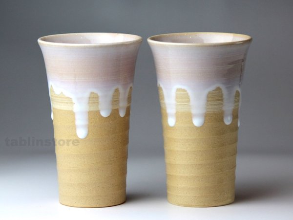 Photo1: Hagi pottery sake tumbler high shizuku shochu 360ml set of 2 (1)