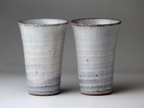 Photo1: Hagi pottery sake tumbler high kinugumo white 240ml set of 2 (1)