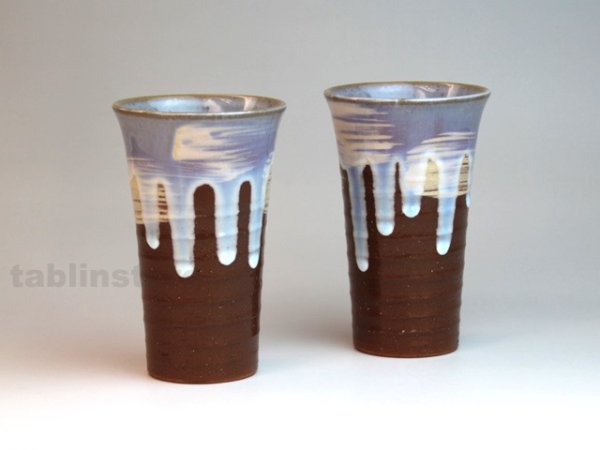 Photo1: Hagi pottery sake tumbler high sora shochu 360ml set of 2 (1)