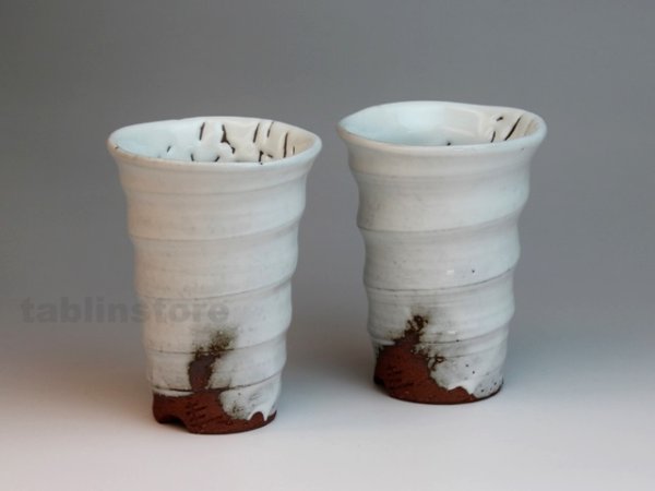Photo1: Hagi pottery sake tumbler high kairagi Keiichiro 320ml set of 2 (1)