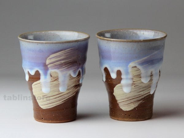 Photo1: Hagi pottery sake tumbler high sora p 280ml set of 2 (1)