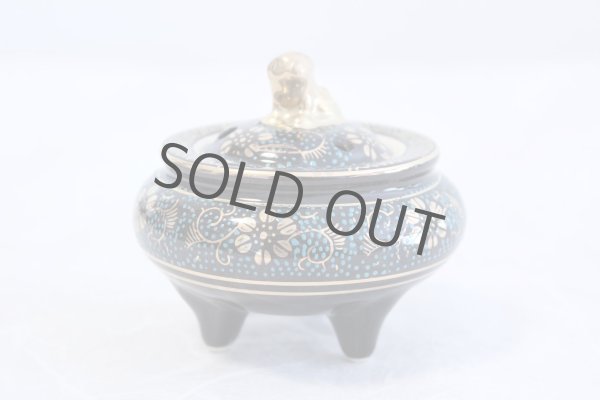 Photo2: Kutani yaki ware Japanese incense burner Aochibu tessen H 8cm (2)