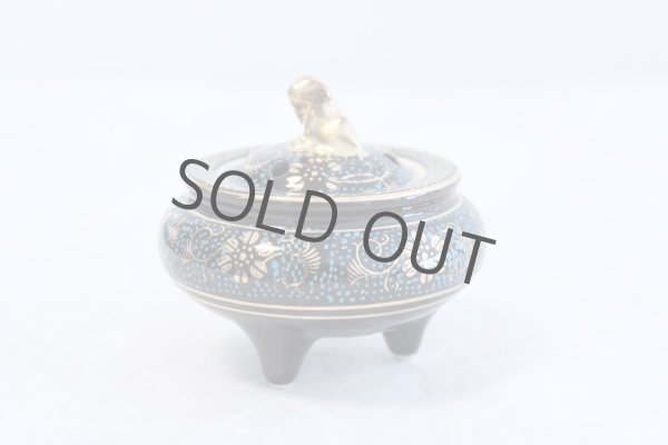 Photo5: Kutani yaki ware Japanese incense burner Aochibu tessen H 8cm (5)