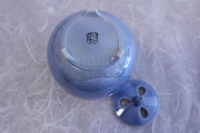 Photo1: Kutani Porcelain Japanese incense burner Ginsai yon blue H12cm