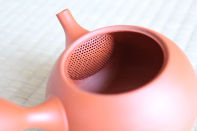 Photo1: Tokoname Japanese tea pot kyusu ceramic strainer Hokuryu round red 300ml