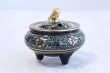 Photo3: Kutani yaki ware Japanese incense burner Aochibu tessen H 8cm (3)