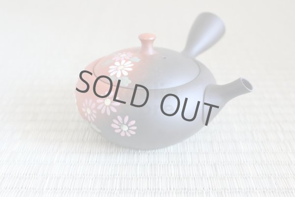 Photo2: Tokoname Japanese tea pot kyusu YT black yohen folwer Shoryu 270ml (2)