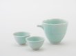 Photo3: Hasami ware Japanese Sake bottle and Sake cup set Seiji light blue glaze (3)