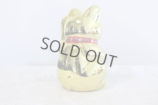 Photo2: Japanese Lucky Cat YT Tokoname ware Porcelain Maneki Neko Gold r cushion H18cm (2)