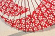 Photo6: Japanese umbrella bull's-eye Bangasa Wagasa bamboo arabesque design sakura red (6)