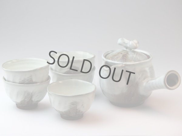 Photo1: Japanese tea pot cups set Hagi ware namihana Keizo pottery tea strainer 590ml (1)