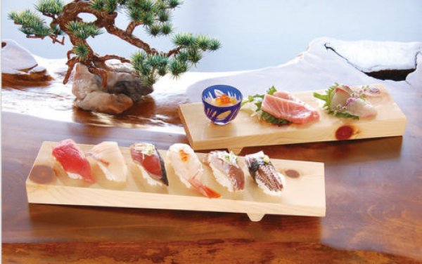Photo2: Japanese Natural Wooden Sushi Sashimi Serving Plate yc Hinoki cypress M W36cm  (2)