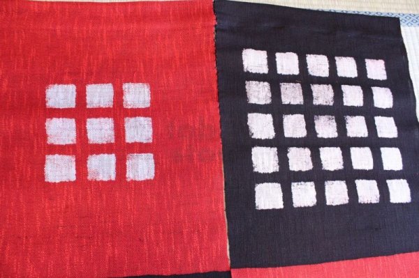 Photo7: Kyoto Noren SB Japanese batik door curtain Koshi Check black red 88cm x 150cm (7)