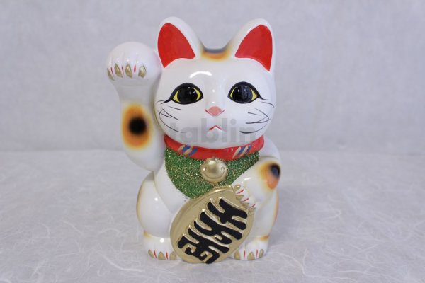 Photo8: Japanese Lucky Cat Tokoname ware YT Porcelain Maneki Neko koban right hand H19cm (8)