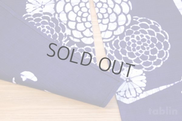 Photo4: Kyoto Noren SB Japanese batik door curtain navy-blue chrysanthemum 85 x 45 cm (4)