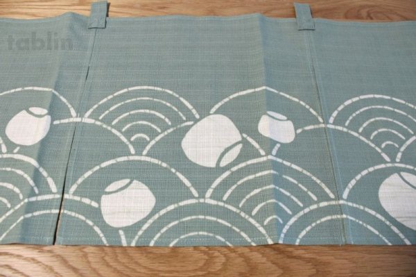 Photo4: Kyoto Noren SB Japanese batik door curtain Nami Wave green 85cm x 30cm (4)