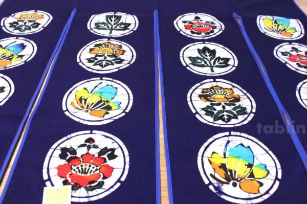 Photo6: Kyoto Noren SB Japanese batik door curtain Chou Butterfly navy blue 85cm x 150cm (6)