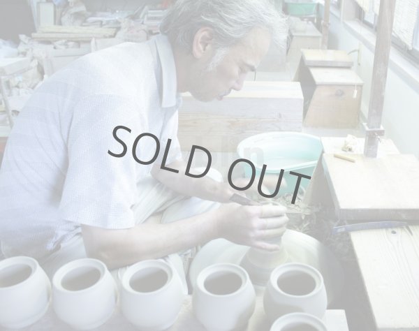 Photo4: Kiyomizu porcelain Japanese vase hanaire Ando shinogi oribe H16cm (4)