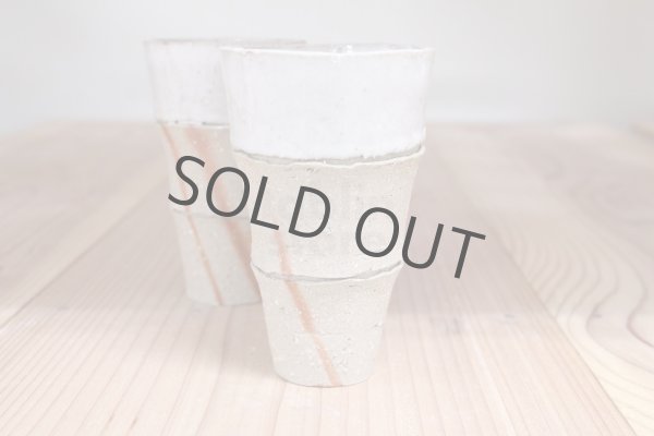 Photo3: Bizen ware pottery Sake tumbler Bar Mug white glaze mentori hidasuki Tomoyuki Oiwa 180ml (3)