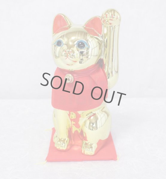 Photo3: Japanese Lucky Cat Tokoname ware YT Porcelain Maneki Neko slim gold H25cm (3)