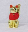Photo1: Japanese Lucky Cat Tokoname ware YT Porcelain Maneki Neko slim gold H25cm (1)