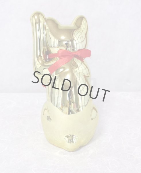 Photo5: Japanese Lucky Cat Tokoname ware YT Porcelain Maneki Neko slim gold H25cm (5)