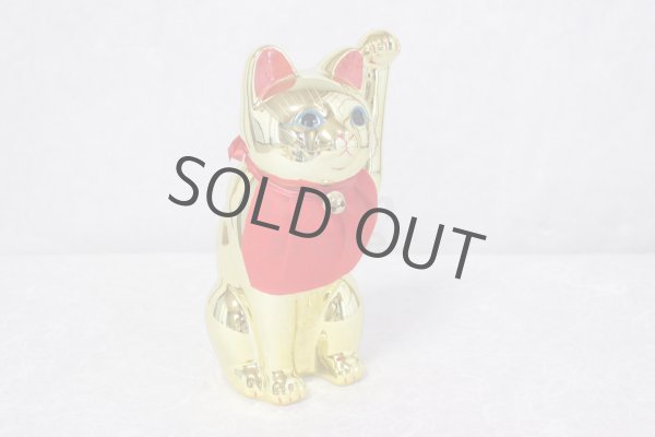 Photo8: Japanese Lucky Cat Tokoname ware YT Porcelain Maneki Neko slim gold H25cm (8)