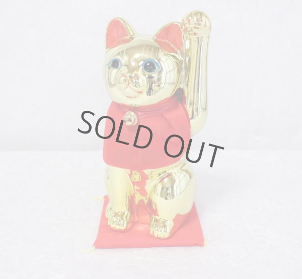 Photo2: Japanese Lucky Cat Tokoname ware YT Porcelain Maneki Neko slim gold H25cm (2)