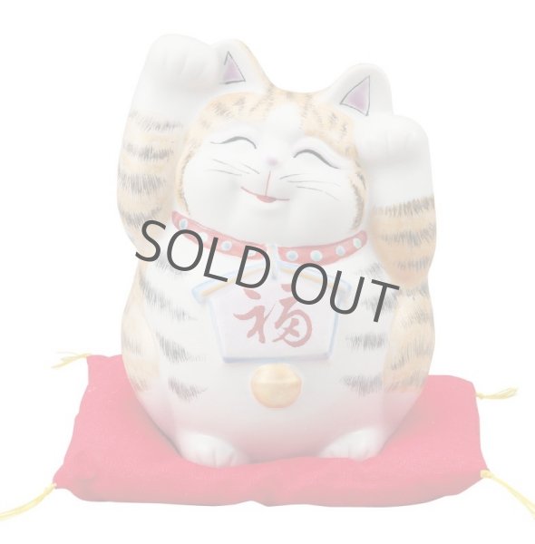 Photo1: Japanese Lucky Cat Kutani Porcelain Maneki Neko yonnana kinsaiyu H 14cm  (1)