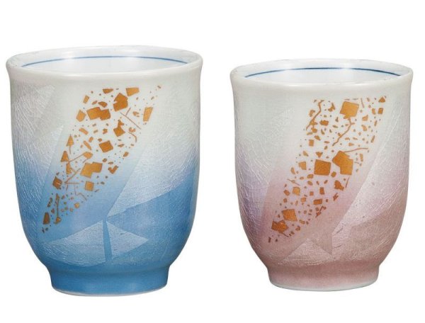 Photo1: Kutani Porcelain Japanese tea cups yon ginsai kinchirashi (set of 2) (1)