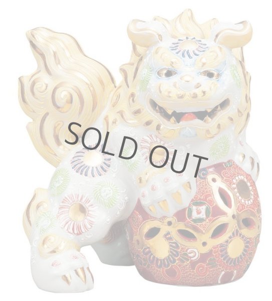 Photo1: Japanese Leo Shishi Dragon Lion dog Kutani Porcelain shiramori white Left H19cm (1)