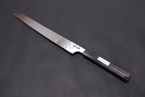 Photo5: SAKAI TAKAYUKI Limited Edition Ginsan Yasuki silver-3 steel Mirror Finish Ebony wood Kengata Kiritsuke Sashimi knife 300mm (5)