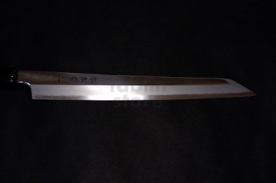 Photo2: SAKAI TAKAYUKI Limited Edition Ginsan Yasuki silver-3 steel Mirror Finish Ebony wood Kengata Kiritsuke Sashimi knife 300mm