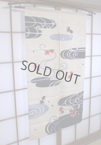 Photo1: Noren CSMO Japanese door curtain namima goldfish cotton  85 x 150cm (1)
