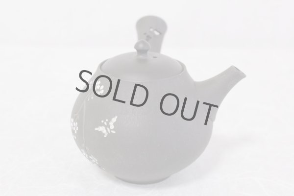 Photo5: Tokoname Japanese tea pot kyusu YT black butterfly sakura Seiho 180ml (5)