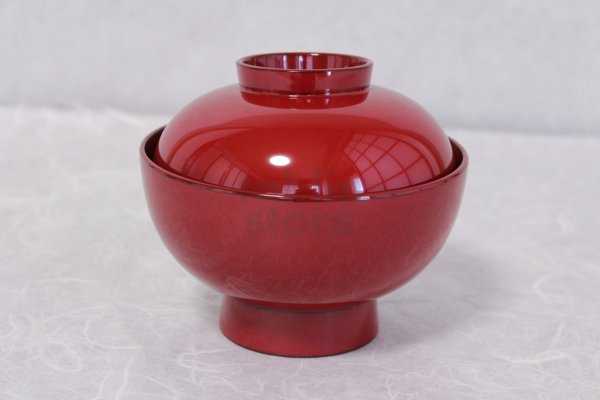 Photo3: Japanese Echizen Urushi lacquer soup bowl wan red zouni w/ lid D13.1cm  (3)