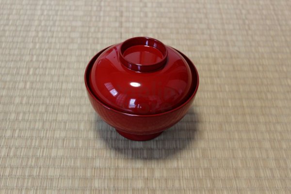 Photo8: Japanese Echizen Urushi lacquer soup bowl wan red zouni w/ lid D13.1cm  (8)