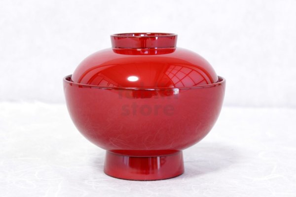 Photo2: Japanese Echizen Urushi lacquer soup bowl wan red zouni w/ lid D13.1cm  (2)